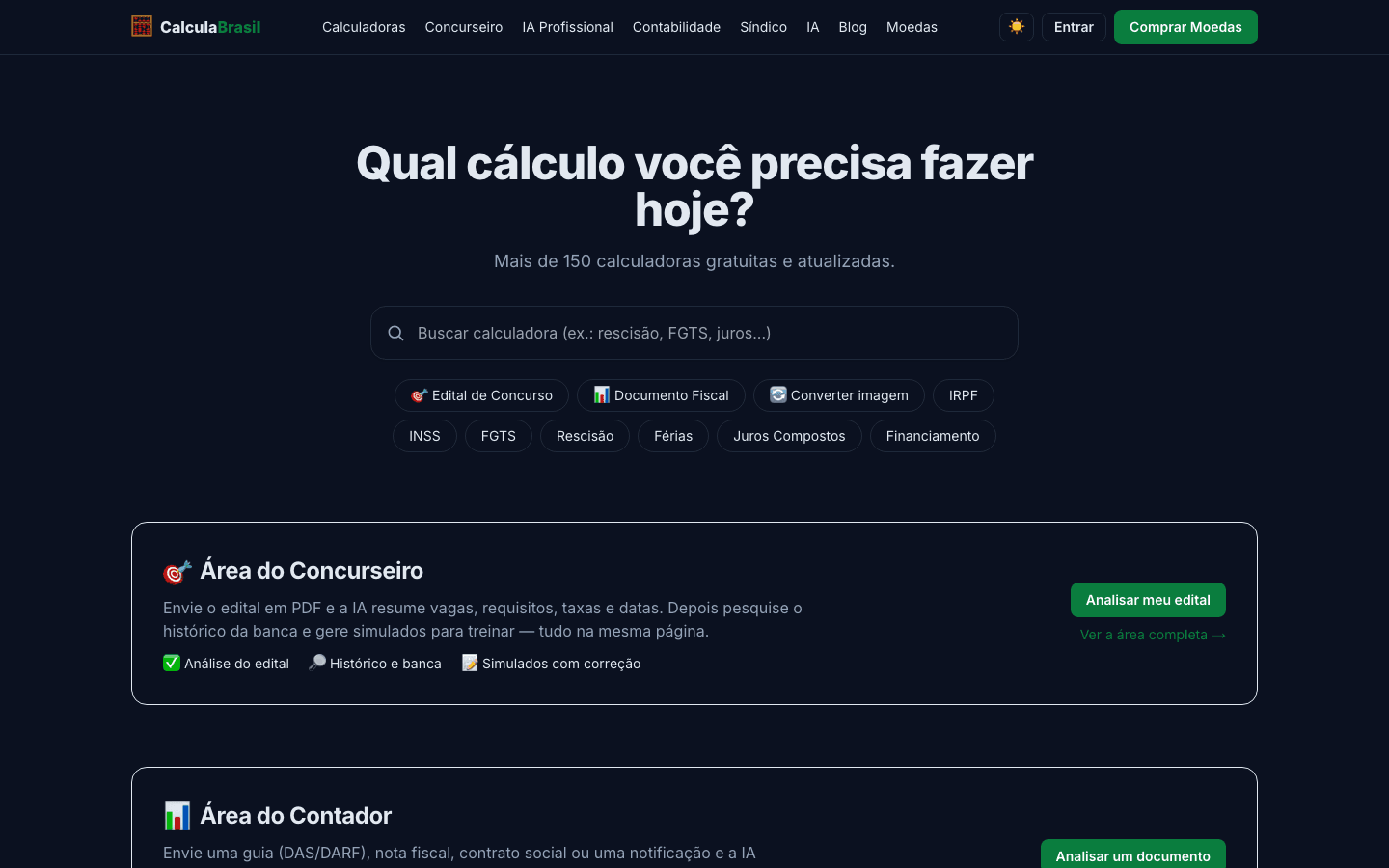 Mockup do site Calcula Brasil