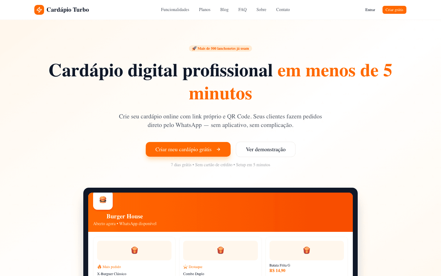 Home do Cardápio Turbo